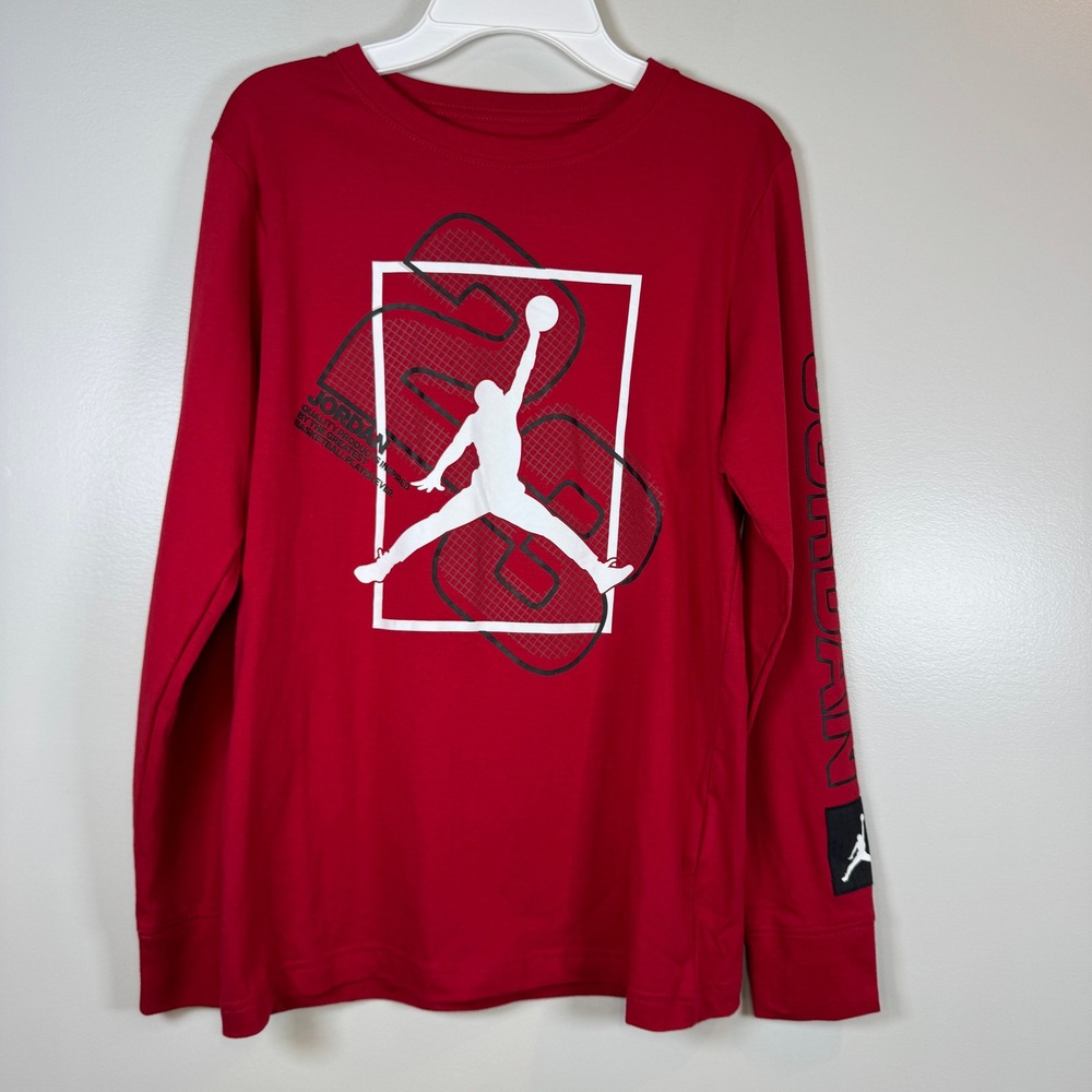 Jordan Red Jumpman Graphic Long‎ Sleeve T-Shirt Boys L Ahtleisure Streetwear